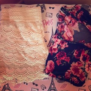 Cream crochet shorts and navy floral top